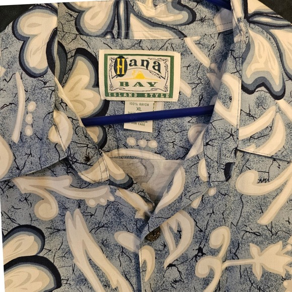 Hana Bay Other - Hana Bay Island Style Vintage Mens XL Blue Hibiscus Floral Rayon Aloha Shirt